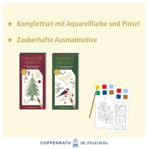 Kreativ-Adventskalender – Wunderschöne Adventszeit / Zauberhafte Winterwelt: 24 Geschenkanhänger zum Ausmalen – Mit Pinsel und Farben: DIY Weihnachtskalender