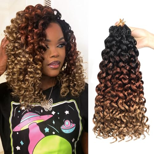 Datanala GoGo Curl Crochet Hair 12 Inch Water Wave Crochet Hair 8 Packs Long Beach Curl Crochet Braiding Hair Synthetic Extensions For Women (T1B/30/27, 12 Inch(8packs))