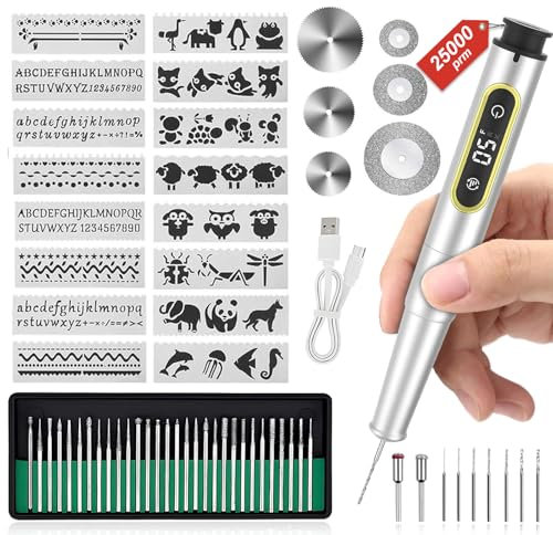 Electric Engraving Pen,Engraving Pen Tool Kit USB Rechargeable Engraving Pen Miniature DIY Engraver Pen Rotary Tool for Engraving Wood Metal Stone Plastic Jewelry Glass Etching