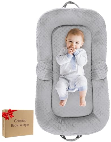 Cococu Baby Lounger for Newborn,0-12 Months,Foldable Soft Infant Lounger Pillow for Home and Travel, Baby Nest Lounger with Cover,Multi-Use Portable Baby Lounger for Supervised Play&Tummy Time, Grey