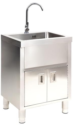 Lavandino da Esterno,Lavabo Cucina 1 Vasca con Rubinetto,Lavatoio in Acciaio Inox Professionale con Mobile,Lavandini Commerciale Autoportante,Lavello Cucina Multifunzione,per Interno,Garage(55x45x80cm