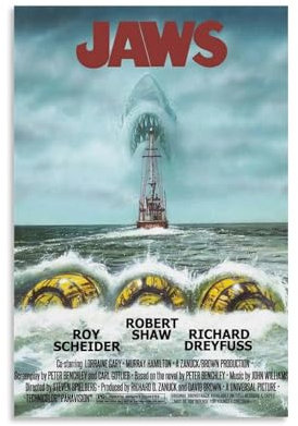 HUEAEHAHE JAWS 1975 Leinwand Poster Wanddeko Aesthetic Kunstdruck Wandbild 30 x 45 cm ohne Rahmen