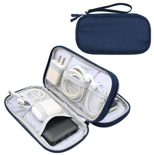 Tking Multi-Functional Waterproof Cable Organiser Bag, Double-Layer Electronics Accessories Organiser Bag, Travel Gadget Bag for Tech Accessories, Charger, Power Bank, Earphone(Navy Blue)