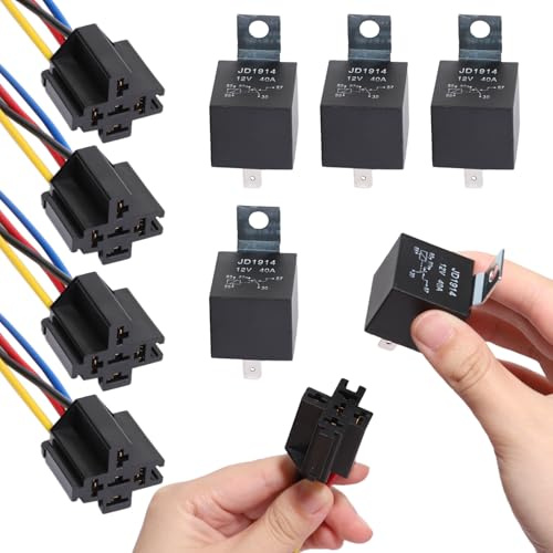 Shengbowi Car Relay Harness Automotive Kit 12V 40A SPDT 5 Pin Waterproof | Silver Alloy Contacts Heavy Duty Tinned Copper Wires Car Truck Boat Motorcycle
