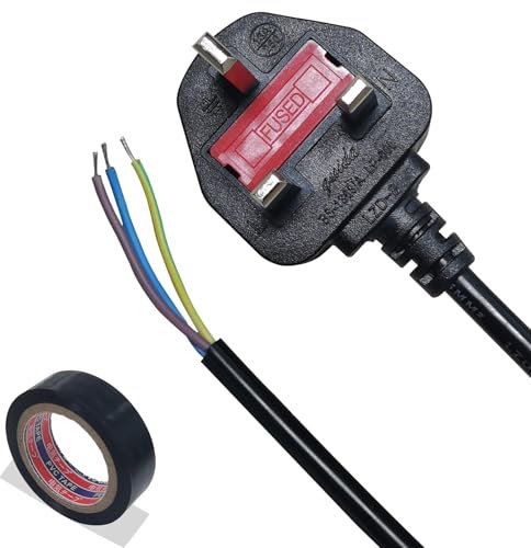 13 Amp Plug UK Equipped with Insulating Tape, Compliant with BS-1363 Standard, 3 Core Electrical Cable with 13A Fused, 1.5 m (4.9ft) UK Plug Power Cord Compatible with Various Electrical Equipment
