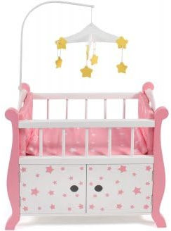 Lit Armoire en Bois poupée avec Mobile - Rose et Blanc - dim. 57x31x78 cm - poupons Jusqu à 46 cm - Set Accessoires mobilier + Carte Tigre