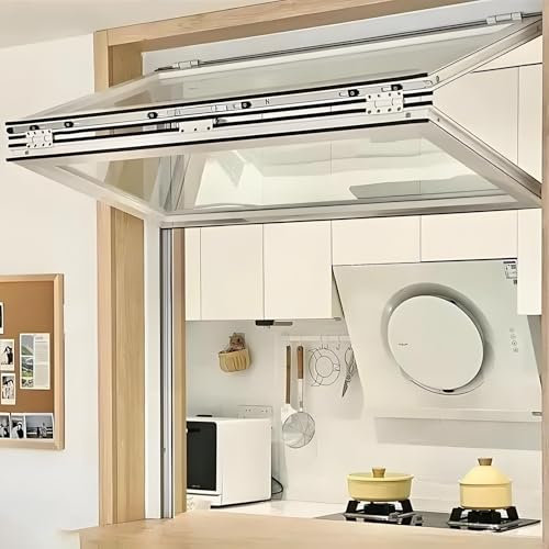 Ventana abatible deslizante para food truck – ventana de servicio de aluminio con cristal templado 5 mm y cerradura, ideal para camión de comida, cafetería, cocina comercial, montaje empotrado(White,W