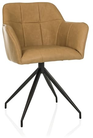 hjh LIVING Esszimmerstuhl mit Armlehnen, gepolsterter Sitz ELVERUM SPU Polsterstuhl mit hochwertigen Kunstlederbezug, Stahlbeine, Cognac