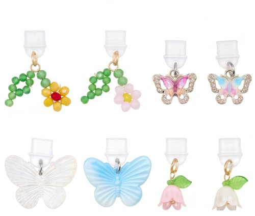BEAMARKER 8 pieza de Abalorios para Kindle con Diseño de Mariposa Y Flor, Compatible con el Lector Electrónico Kindle Y Puertos de Carga Tipo C, Regalo para Amantes de los Libros, Lectores, Hombres, M
