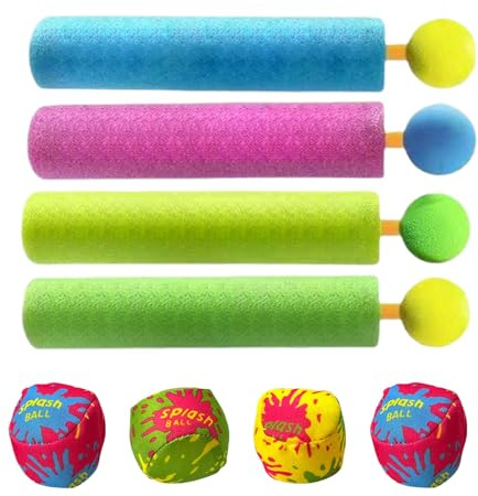 Tewzafiya Wasserspritzer für Pool – Badespielzeug aus Schaumstoff mit Kugeln | 4 Wasserpistolen mit Ball für Kinder Party im Pool Herausforderungen im Garten Camping Treffen