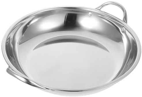 DEARMAMY Poêle en Acier Inoxydable 30 Cm Anti-débordement Double Poignée, Casserole Sèche pour Camping et Randonnée, Ustensile Cuisine Robuste pour Cuisson sur Feu Ouvert