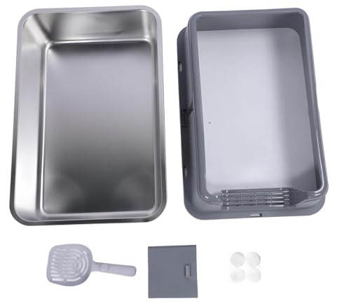 Enclosed Stainless Steel Cat Litter Box Top Entry Anti Splashing Extra Large Metal Kitty Litter Box Cat Toilet (Grey)