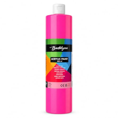 Neon-Acrylfarbe 500 ml für Erwachsene. Fluoreszierend - Neon Pink | Hochpigmentierte Künstlerfarbe. Wasserfest & Vegan. Für Leinwand, Holz, Papier, Stein, Stoff, Metall & Acryl-Pouring