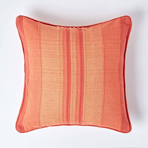Homescapes Kissenhülle Morocco, Terracotta-orangener Zierkissenbezug 60 x 60 cm in Streifen-Optik aus 100% Baumwolle, Kissenbezug für Dekokissen/Sofakissen, mit Reißverschluss