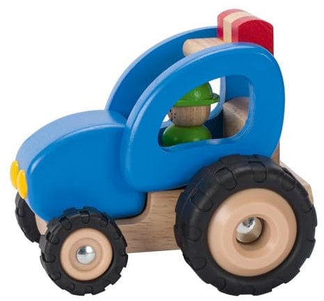 goki 55928 Traktor, Klassisches Holzspielzeug mit Gummibereifung, Robustes Spielfahrzeug aus Massivholz für Kinder ab 2 Jahren, 14 x 11,8 x 12,7 cm