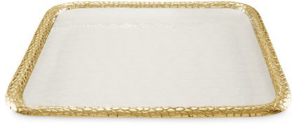 Julia Knight Florentiner quadratisches Tablett, 38,1 cm, Schnee, Gold, Weiß, Gelb