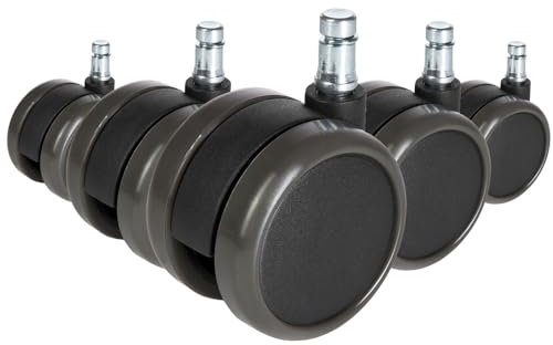 hjh OFFICE 619028-Set di 5 rotelle per Sedia da ufficio, per pavimenti duri, senza freno 10 mm, 65 mm nero