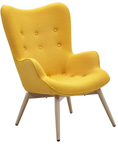 SalesFever Designer Ohren-Sessel mit Armlehnen aus Webstoff in Gelb | Anjo | Club-Sessel im Retro-Design | Gestell aus Holz in Natur | 68 x 41 x 92 cm