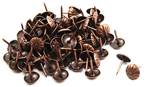 sourcingmap 80pcs Clou Tapissier Pointe Tapissier Clou Tapis Punaise Fleur Pour Meuble Décoration Métal Impression pouce ton cuivre 12 x 16mm