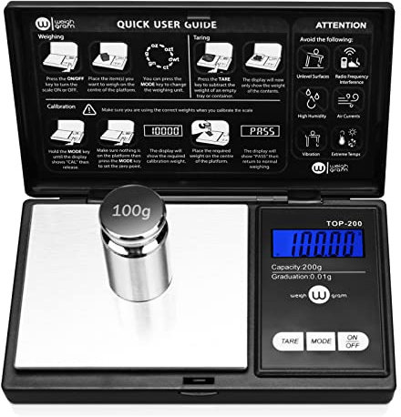 Weigh Gram Balance numérique de poche - 100 g par 0,01 g - Balance de cuisine - Noir - 100 g (Top-100)