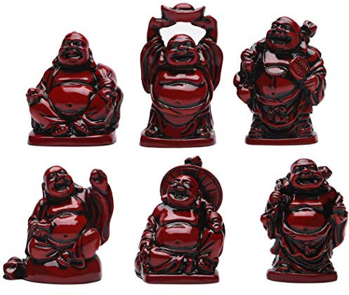 BRABUD Feng Shui BS001 Statue, lachender Buddha, 5,1 cm, Kunstharz, Rot, 6 Stück