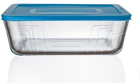 Pyrex Cook n Fresh - Rectangular Storage Dish with Mid Blue Plastic Lid - 4.0L (Dimensions: L27 x W22 x H 8cm)