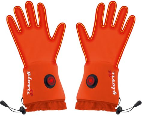 Glovii GLR Beheizte Universalhandschuhe & praktisches Etui | Elektrische Handwärmer für Männer und Frauen mit Li-Poly-Akku und Tasche | Hergestellt aus Kohlefaser, 95% Polyester | Rot, SM