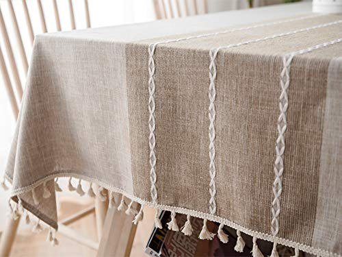 Lanqinglv Quaste Tischdecke 110x170 Abwaschbar Baumwolle und Leinen Tischtuch Beige Tischdecke Rechteck Couchtisch