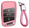 M.JVisun Doux TPU Clef Coque Porte-clés pour Volkswagen Arteon Atlas Golf Alltrack Jetta Passat Pour Tiguan Pour Skoda Kodiaq Superb A7 Intelligent Clé de Voiture - Brillant Rose - Tressé Porte-clés