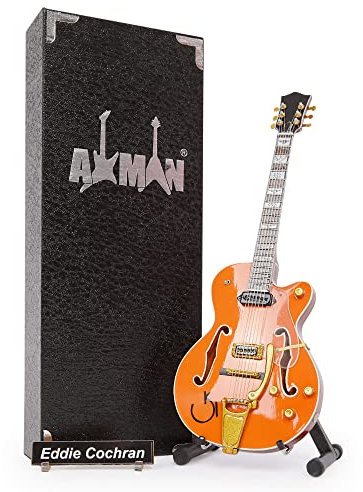 Eddie Cochran Miniature Guitar Replica - Music Gifts - Handmade Ornamental 1/4 Scale - Includes a Display Box, Name Tag and Miniature Guitar Stand