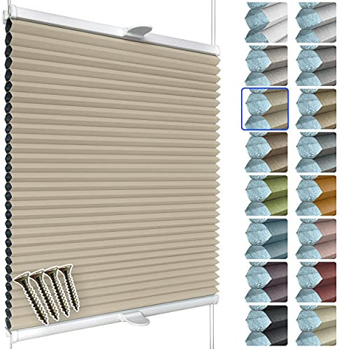 SchattenFreude Waben-Plissee nach Maß für Fenster & Tür | 100% verdunkelnd/Blackout | Zum Anschrauben in der Glasleiste | Beige (Weiße Rückseite), Breite: 70-90cm x Höhe: 30-100cm