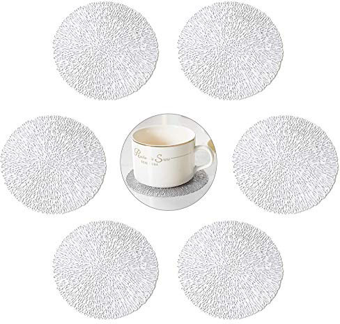 GlobalDream Untersetzer Teller, 6 Stück Untersetzer Gläser Tischset Rund Vinyl Hohl Platzsets Abwischbar PVC Tischuntersetzer für Küche, Zuhause, Speisetisch (Silber, 10cm)
