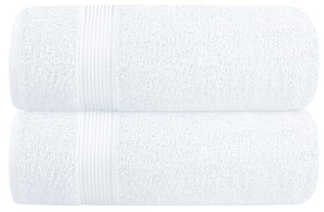 GLAMBURG Baumwolle 2er-Pack Oversized Badetuch-Set 70 x 140 cm, große Badetücher, Ultra saugfähig, kompakt, schnell trocknend und leicht, Weiß