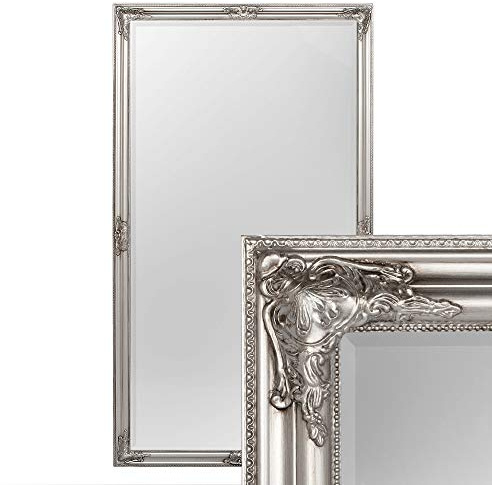 LEBENSwohnART BESSA Wandspiegel, Barock Spiegel 180x100cm, Silber Antik | 7cm breiter Holzrahmen, 3cm Rahmentiefe, Facettenschliff und Aufhängung im Hoch- oder Querformat für flexible Wanddeko