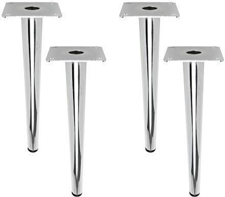 Geesatis Coffee Table Legs 10 inch / 250 mm Nickel Brushed Finished Cabinet Closet Furniture Feet Round Tall Sleek Tapered for Desk Decoration, with Mounting Screws, Silver & Straight, 4 Pack