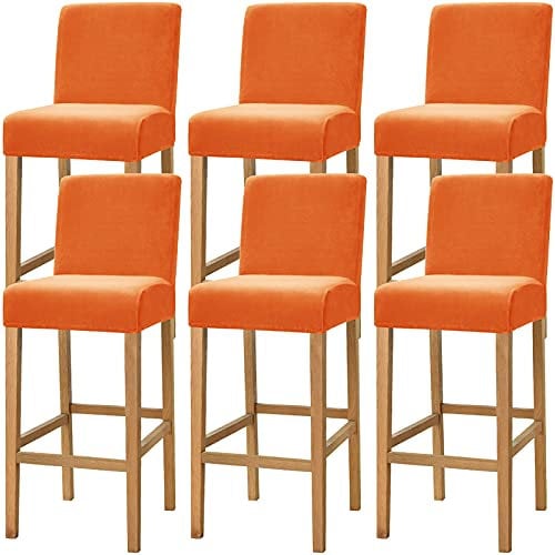 Dimatic Samt Plüsch Stuhl Abdeckung Theke Pub Bar Hocker Stuhl Slipcover für Esszimmer Cafe Barhocker Slipcover Möbelschutz Anti-Rutsch-Bezug mit elastischem Boden, 6er Set, Orange