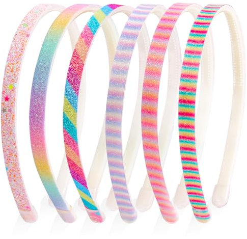 Candygirl Glitzer Stirnbänder für Mädchen, Regenbogen Stirnbänder für Kinder, Gestreifte Regenbogen Haarreif für Kinder Alice Bands,Pailletten Haarbänder für Mädchen(6 Stück)