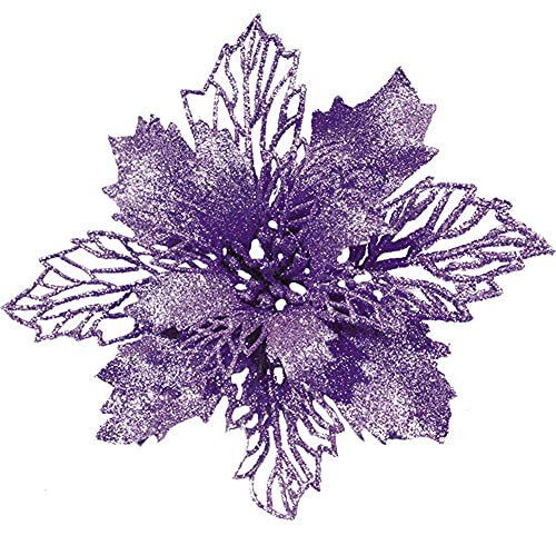 GL-Turelifes Künstliche Weihnachtssterne mit Glitzer, 16 cm Durchmesser, mit 12 grünen weichen Stichen (lila)