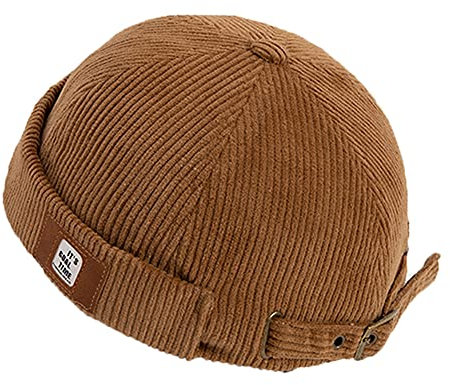 Herrenmütze, Dockermütze, Beanie, Matrosenmütze, Arbeitermütze, Rollmanschette, Retro, randlos, verstellbar, Dzm92 x Khaki, Einheitsgröße