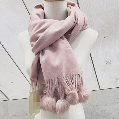 NVBFD Schals,Winterschal Damenschal Mit Pompons Weich Lange Große Warme Dicke Wendeschals Rosa Einfarbiger Schal Frauen