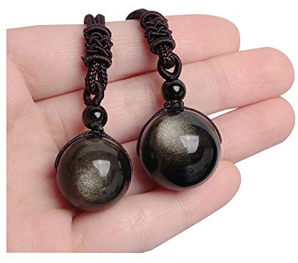 Acxico Lot de 2 colliers avec pendentif en obsidienne dorée œil arc-en-ciel pour homme et femme (type 1 18 mm + type 2 20 mm)