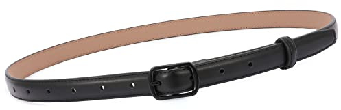 SUOSDEY Ledergürtel für Frauen, Skinny Taillengürtel mit Dornschließe, Damen Gürtelschnalle für Damen Kleider Jeans, 2cm Breite Damenmode Accessoires schwarz
