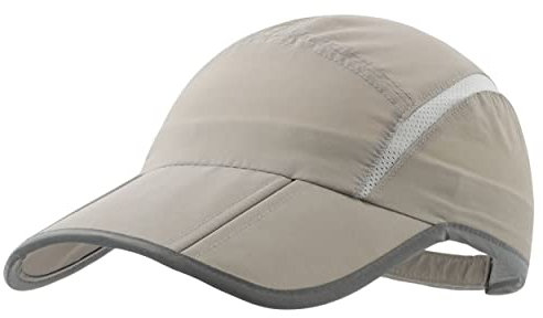 Magracy Unisex Schnell trocknende Sportmütze Sommer Faltbare Laufmütze mit reflektierendem Krempe Outdoor atmungsaktivem Netz-Hut, Hellgrau