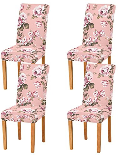 Mnsruu Stuhlhussen mit Vintage-Rosenmuster, dehnbar, bedruckt, waschbar, abnehmbar, für Küche, Esszimmer, Hochzeit, Party, Zeremonie, Universalgröße, 4 Stück