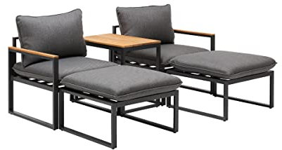 Dehner Balkonset Padua inkl. Polster, 5-teilig, Aluminium/Polyester/Polyurethan, dunkelgrau/grau/Hellbraun