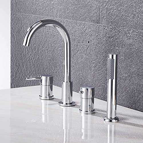 YRUIIA Wannenrandarmatur 4-Loch Badewannen-Armatur Wannenrand Badewanne Armatur Set Thermostat Badewannen-Armatur Wannenrandkombination für Badezimmer,Chrom