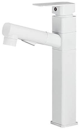Rubinetto Bagno con Doccetta Estraibile Miscelatore Monocomando Lavabo in Ottone Rubinetti per Lavandini Bagno a 2 Modalità Rubinetto Lavabo Miscelatore Bianco-Quadrato,Alto