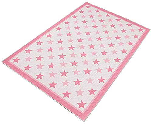 PinkRedStars mehrfarbig bedruckter Polyesterteppich 100 x 150cm Modell PinkRedStars mehrfarbig