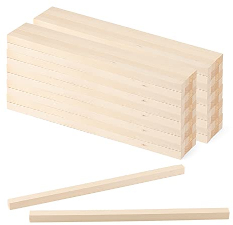 MANCHAP 100 Pack 30cm x 5mm Hardwood Unfinished Wood Dowel Rods - Square Sticks for Crafts, Arts & DIY Projects
