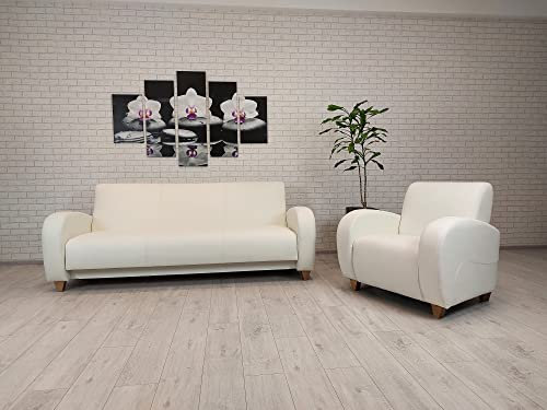 Quattro Meble Echtleder Sofagarnitur Mediolan 3 er aufklappbar Couch mit Schlaffunktion + Sessel Ledersofa Echt Leder Couchgarnitur reinweiß Möbel Set große Farbauswahl !!!!